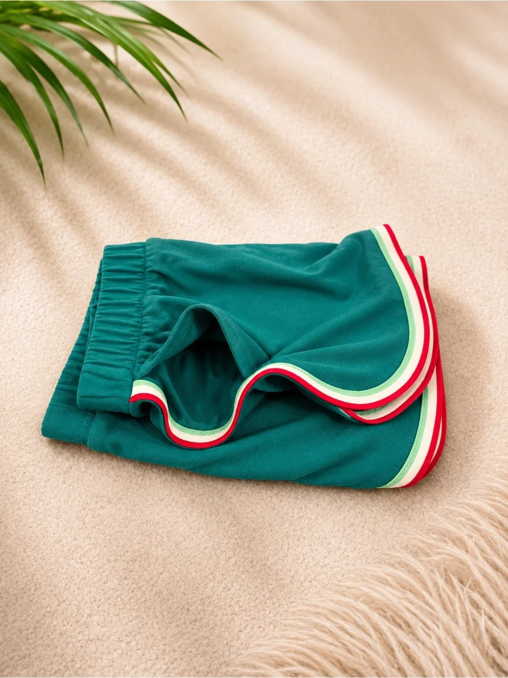 NWOT XL 14/16 Teal Green Retro Dolphin Sport Running Shorts Striped Trim
